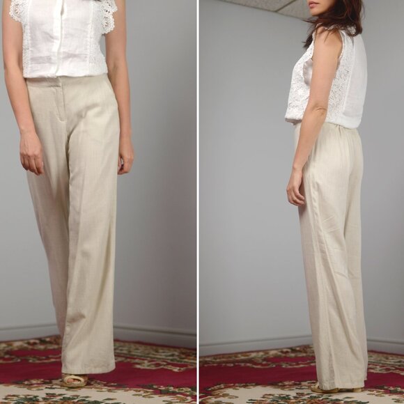 Vero Moda Lanna Wide Pants, Lightweight Linen Blend Casual Summer Pants, sz 36 - Picture 3 of 11